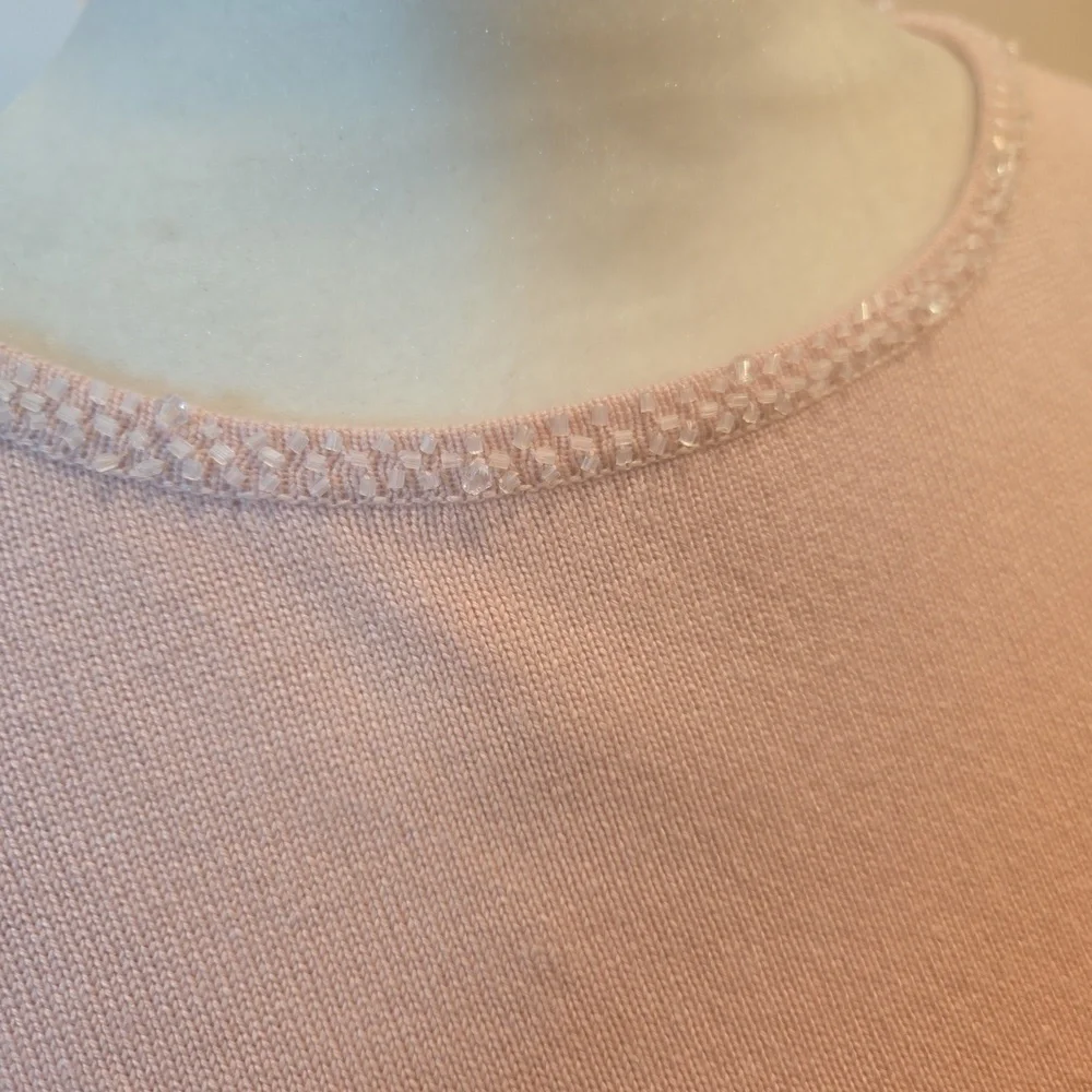 Silk Cashmere Beaded Baby Pink Pullover Knit Sweater Womens Size Small - Picture 5 of 9